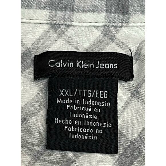 Calvin Klein Jeans Men’s XXL Plaid Button-Up Shirt – Gray White Long Sleeve - Picture 3 of 9